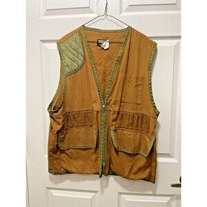 Vintage SafTBak Canvas Hunting Vest Mens XL Brown Green Made in USA Game Bag